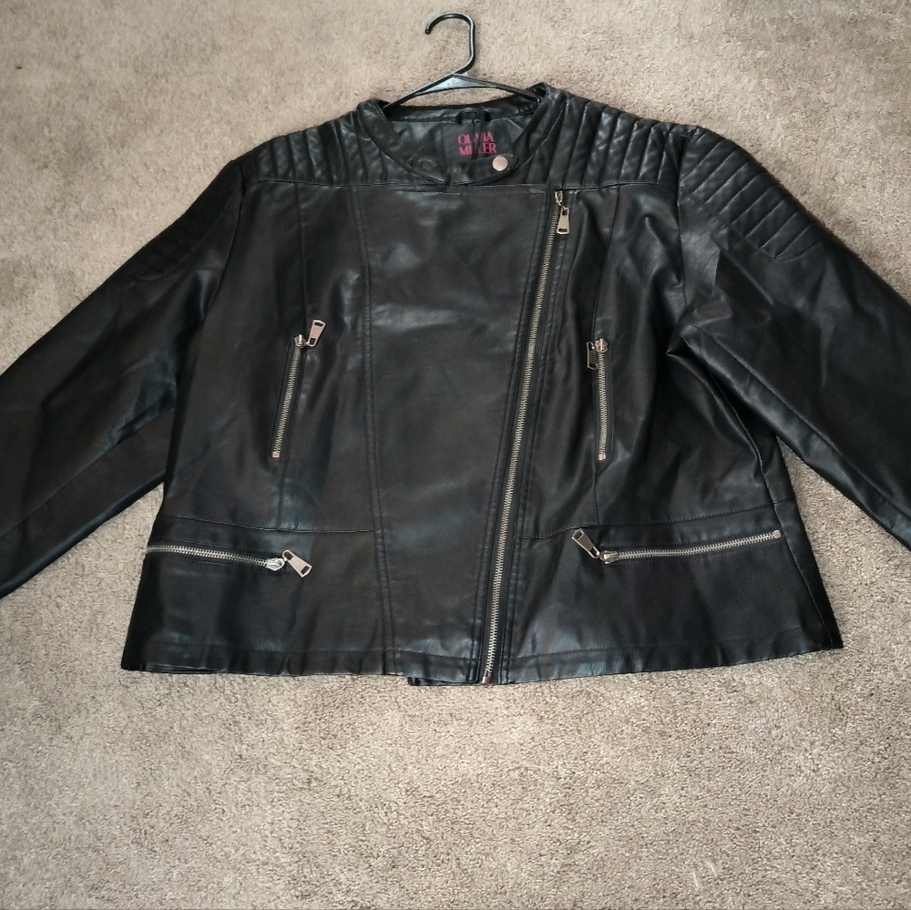 Olivia Miller Faux Leather Jacket Women 1XL Ladies Black Motorcycle Biker NWT
